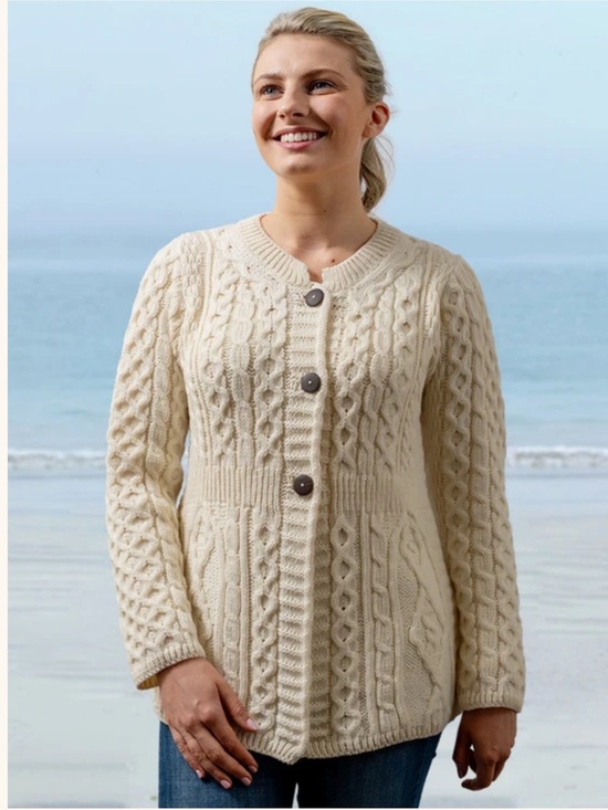 Aran Woollen Mills Sweaters - ARAN Women's Merino Wool A-Line Fit Cardigan Sweater Size XXL off-white Ireland